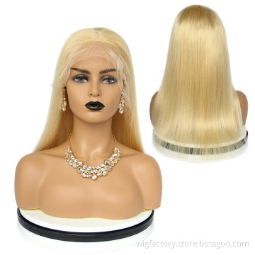 Middle Part 13x1 Blond Wig 100% Human Hair,613 Blonde Lace Pre Plucked Human Lace Front Wig,Ombre Wig 613 Honey Blonde Remy